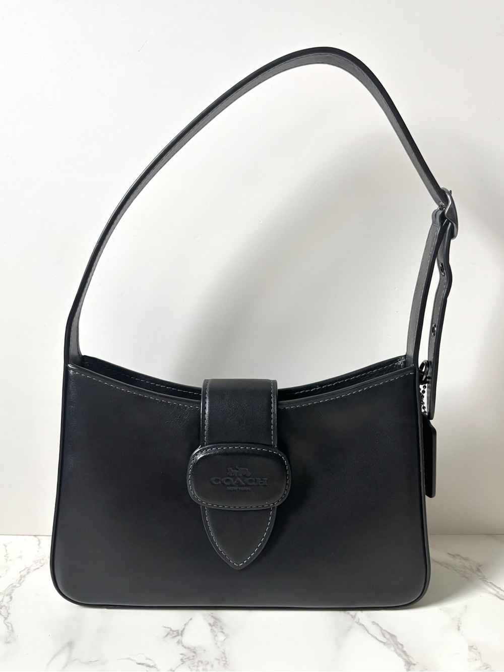 Coach Eliza Leather Shoulder Bag Black Gunmetal Hardware